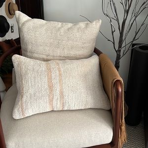 100% authentic vintage light pink peach Turkish hemp rug lumbar pillow cover